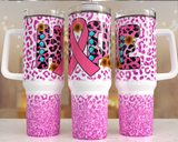 40 oz Reusable Cancer Awareness Mug with Handle & Lid